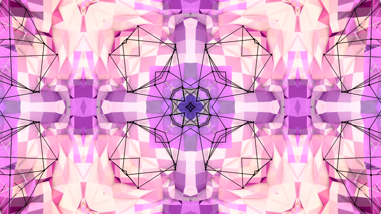 fondo abstracto poli geométrico bajo como un efecto de vidriera o caleidoscopio en movimiento en 4k. animación 3d de bucle, imágenes sin costuras en el popular estilo poli bajo. v1