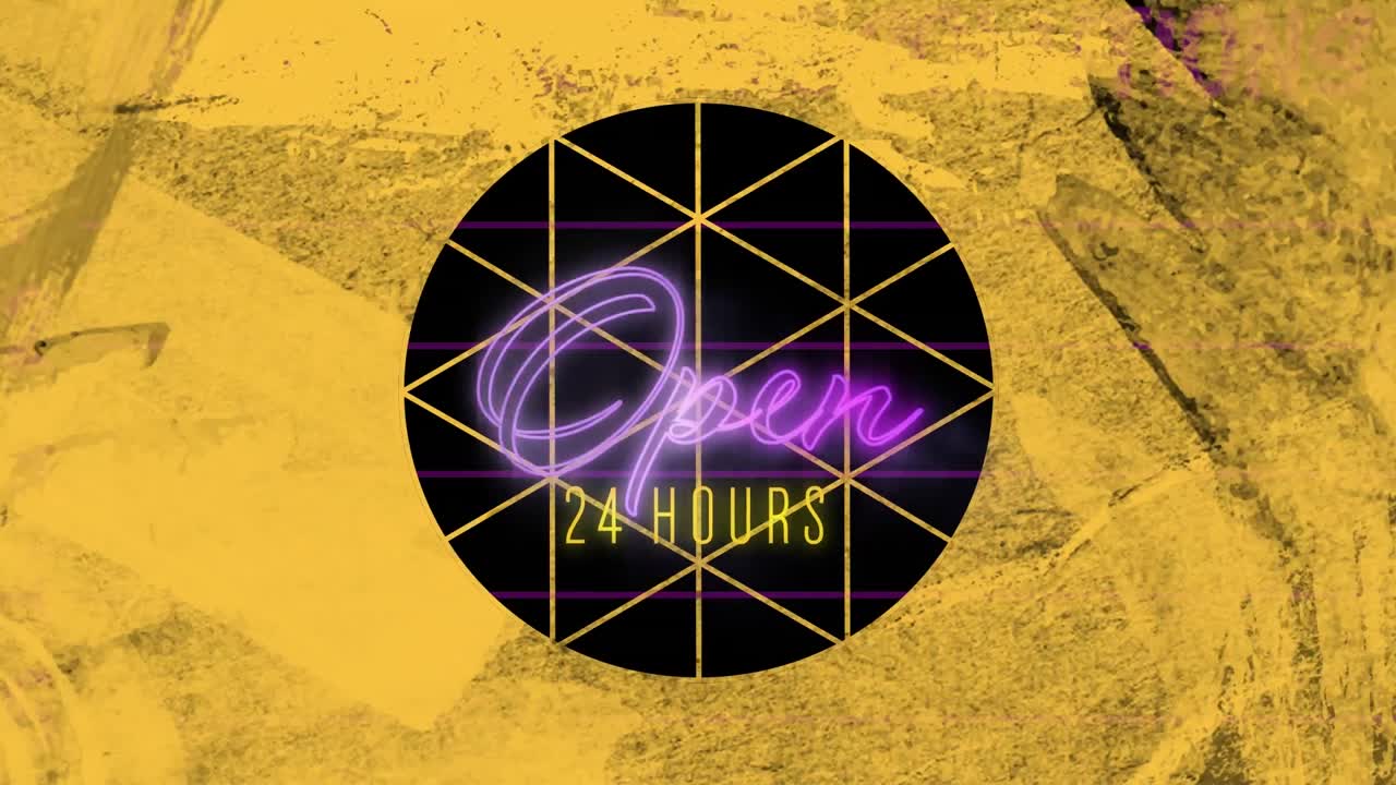 핑크 네온으로 열린 텍스트의 애니메이션과 새해 결의 목록 위에 더러운 노란 종이로 원