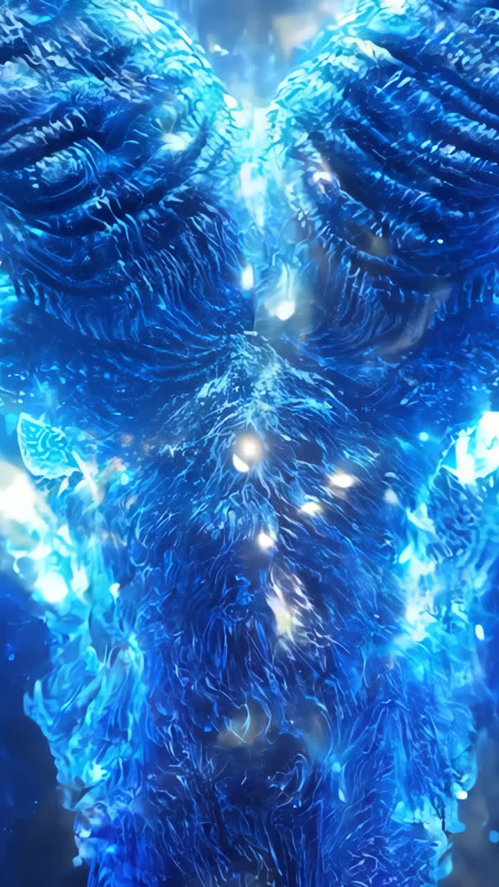 A blue ram with fire on its horns. The ram is surrounded by fire and smoke. The ram is the center of attention in the image