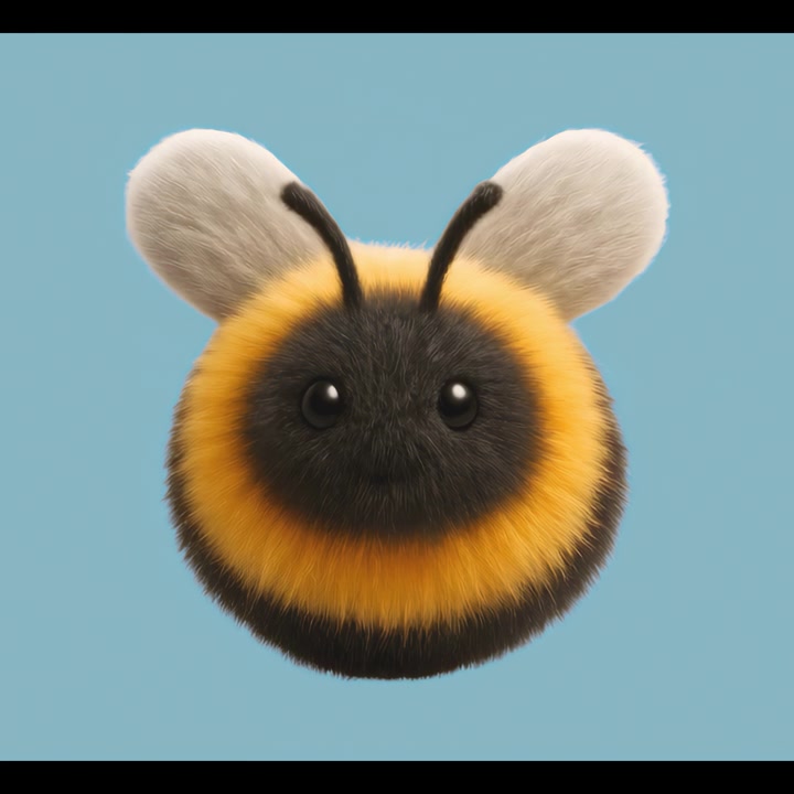 Carino bombo animato in 3D che fluttua su sfondo blu
