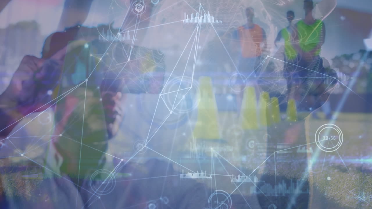 다양한 축구 선수에 대한 데이터 처리를 가진 연결 네트워크의 애니메이션