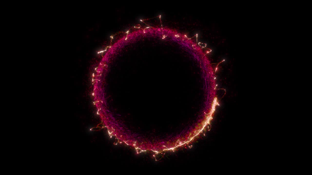 animación de un portal rojo redondo formado por partículas y ráfagas de energía aisladas en fondo negro con alpha luma matte vfx cg 4k.