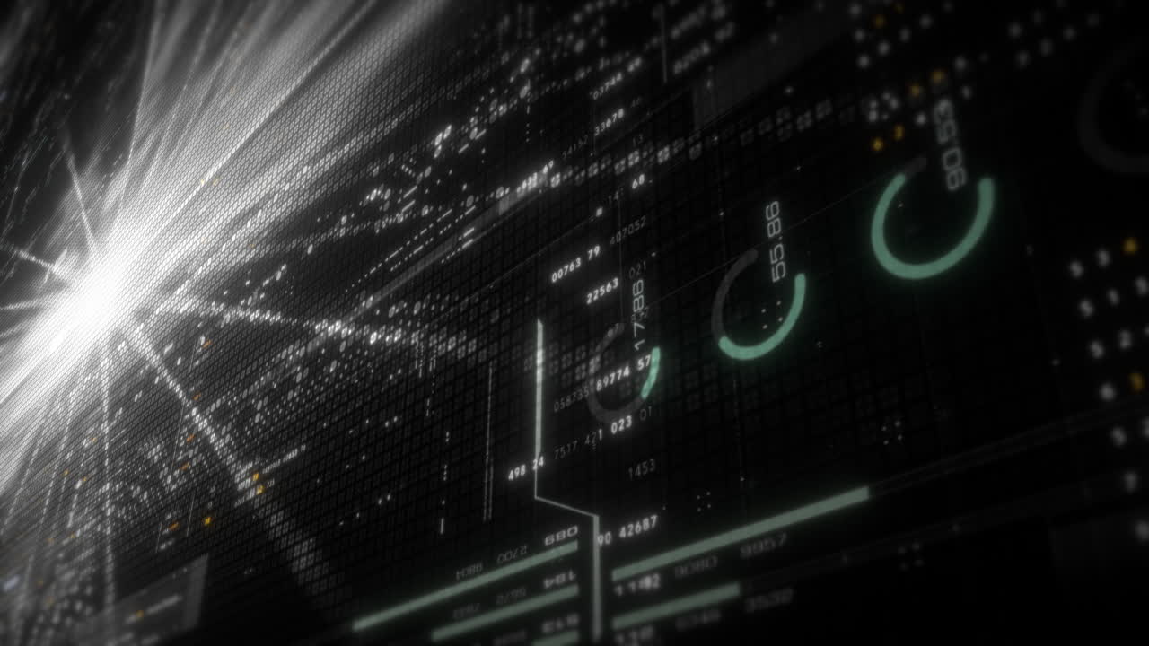 Abstract particle motion with vibrant colors, digital flowing particles, VR, futuristic sci-fi, tech innovation, and immersive cyber space background