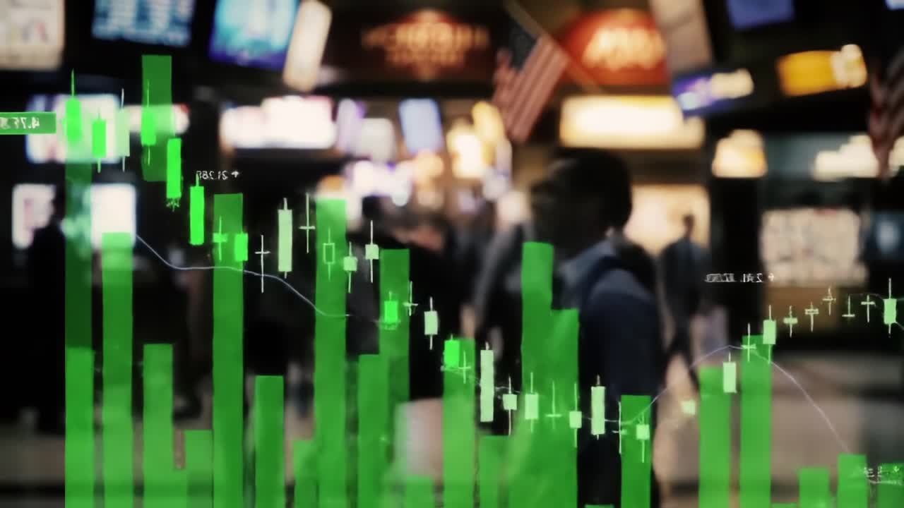 Stock Market Trends Analysis With Traders in Background at a Bustling Financial District