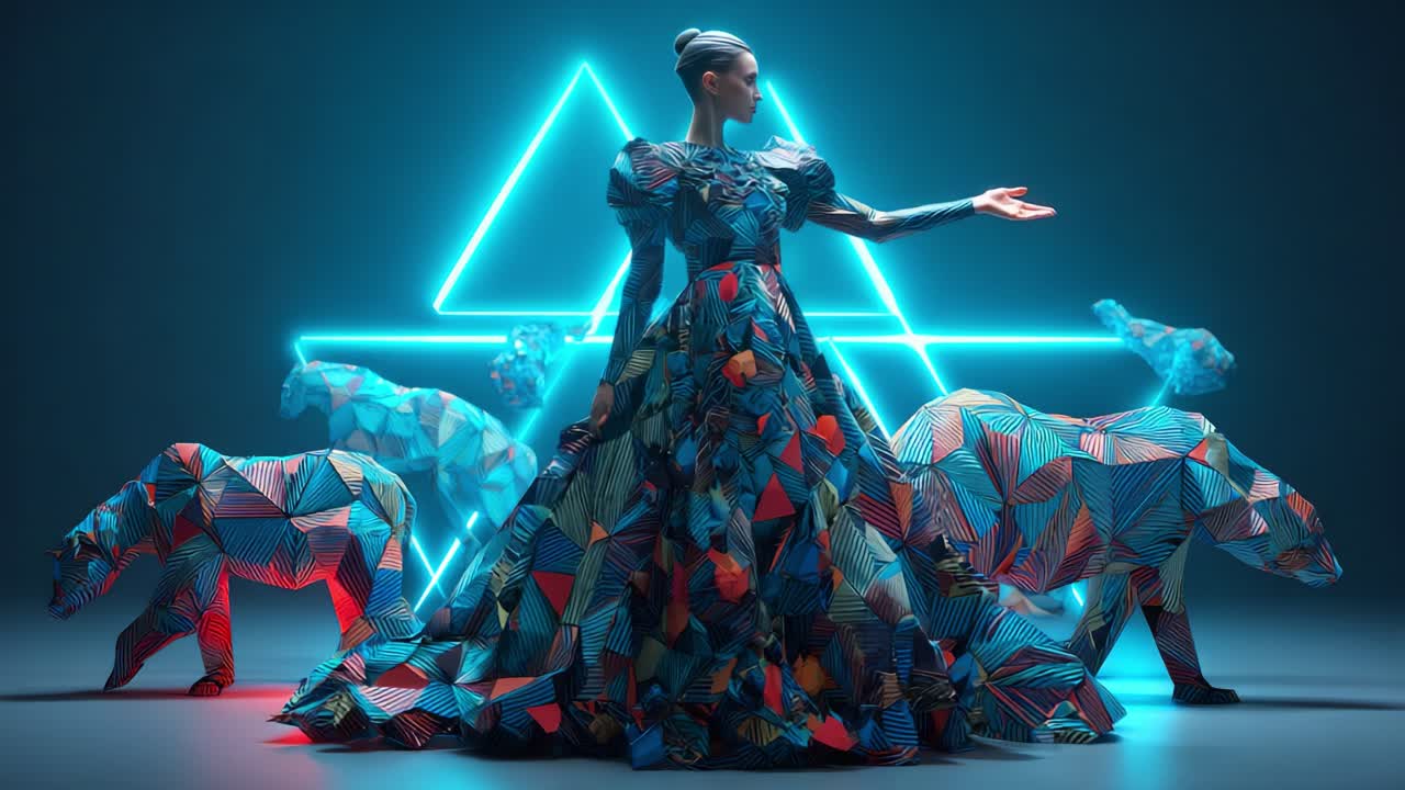 Abstract Geometric Fashion with Neon and Animals
