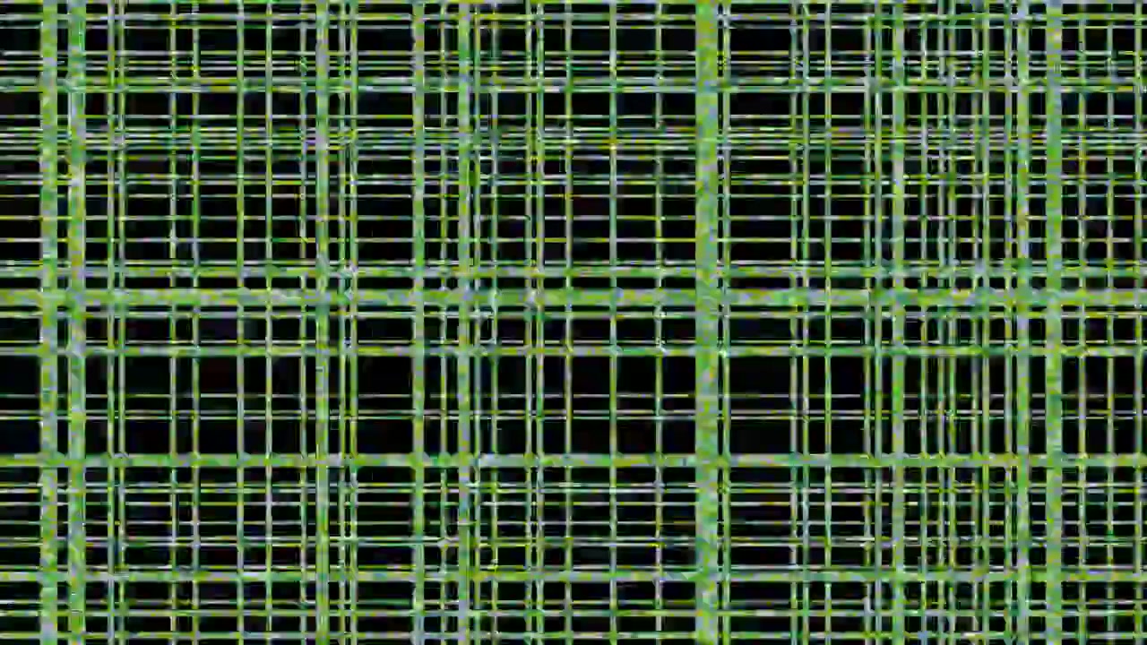 Abstract Digital Grid Pattern with Shifting Green Lines