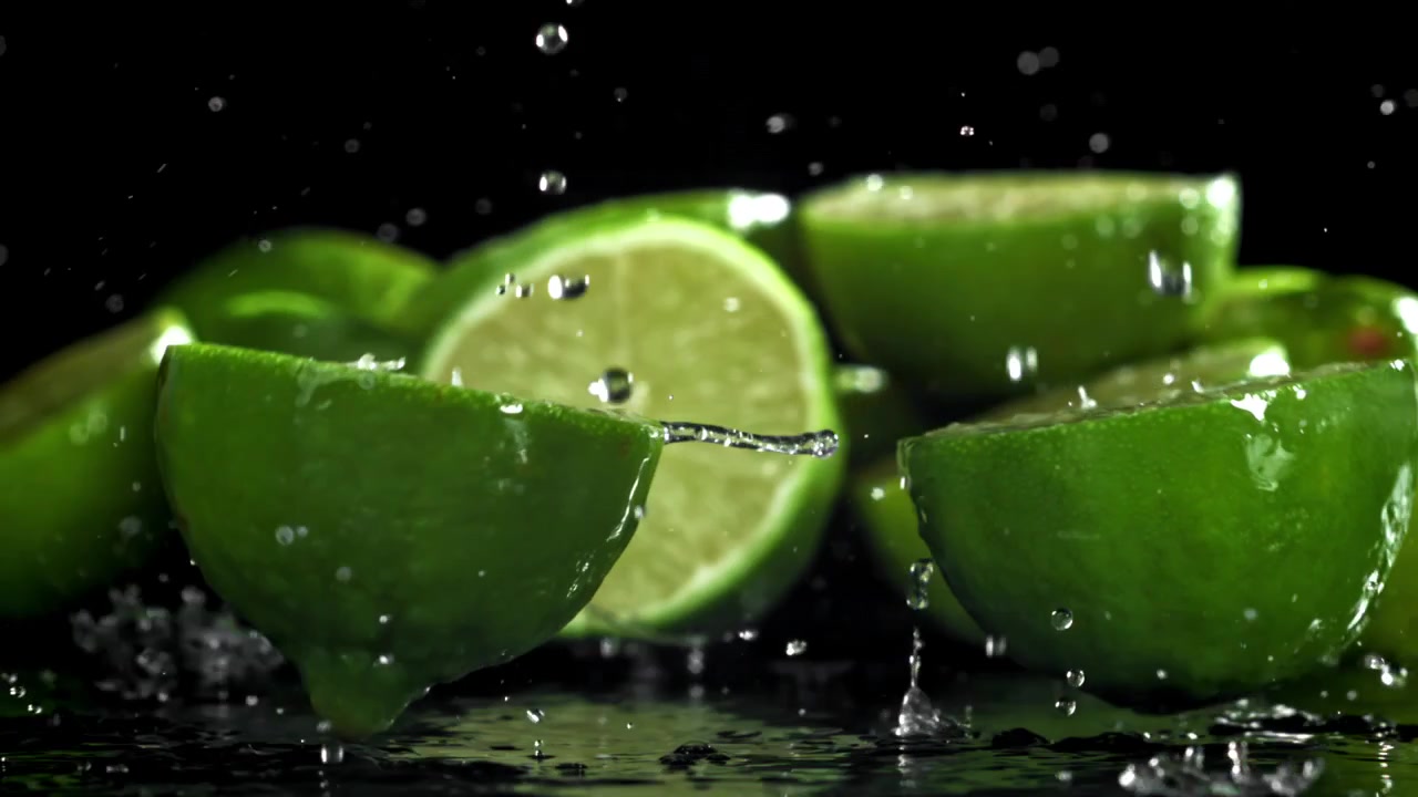 Super Slow Motion of a Fresh Lime Splitting in Half with Water Splashes