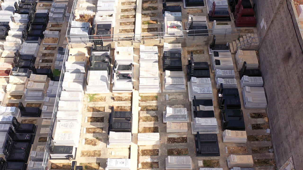 Aerial Top Down view Over Jerusalem Jewish Cemetery, Givat Shaul