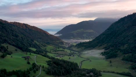 morning foggy pink sunrise in austria