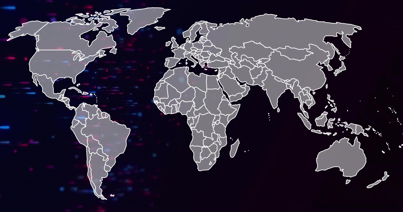 Animated World Map with Digital Data Particles
