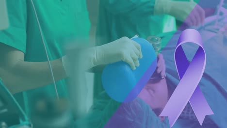 animation of purple arrow over surgeon in operating theatre
