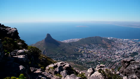 table mountain vantage point overlooking cape town city bowl and lion's head