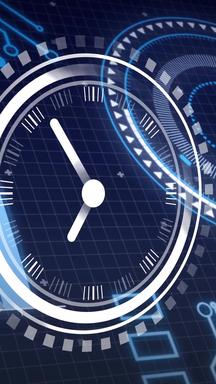 Animation of clock, scope scanning and data processing