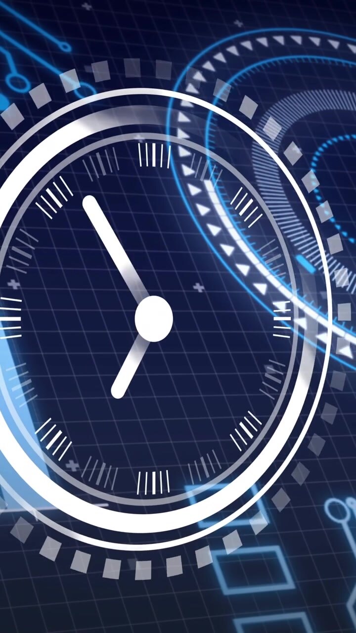 Animation of clock, scope scanning and data processing