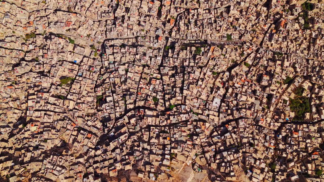 4K drone video showing an aerial view of Damascus, Syria