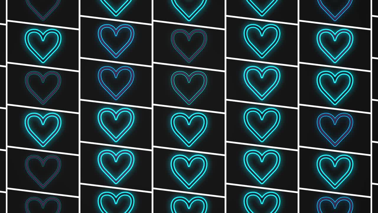 Hearts pattern with pulsing neon blue light 9