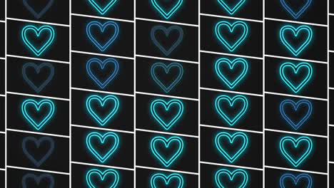 patrón de corazones con luz azul neón pulsante 9