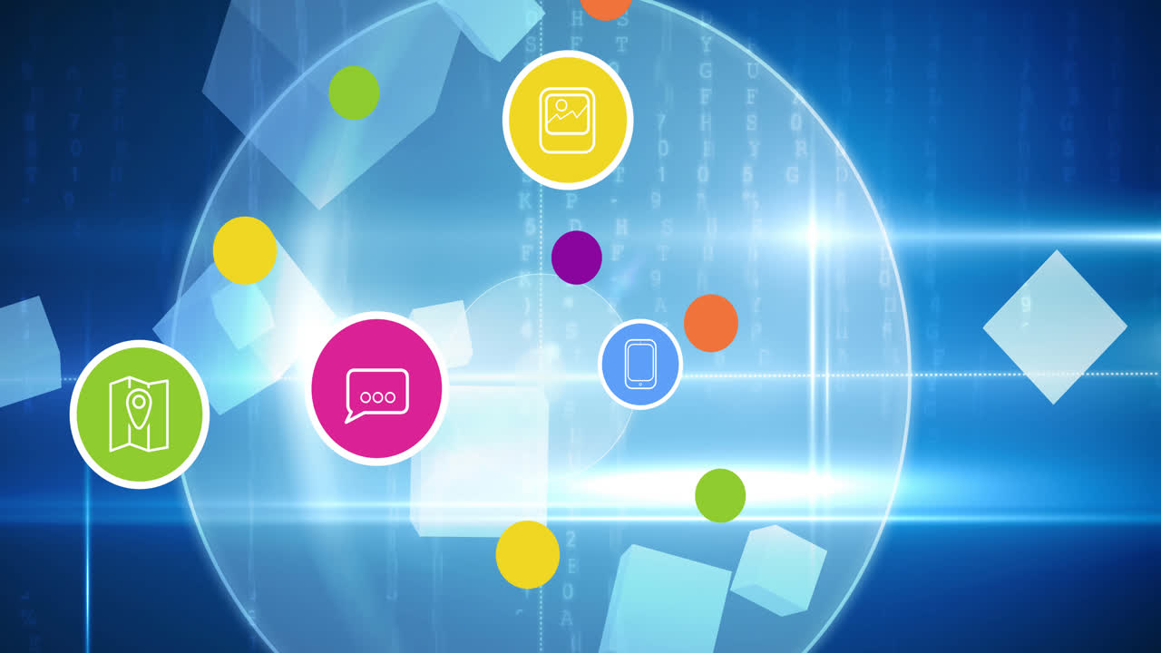 배경에서 전 세계에 걸쳐 디지털 아이콘의 애니메이션