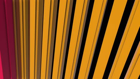 abstract vertical 3d yellow and red bars moving on black background. animation. yellow parallel volumetric panels flowing towards the red panels, seamless loop