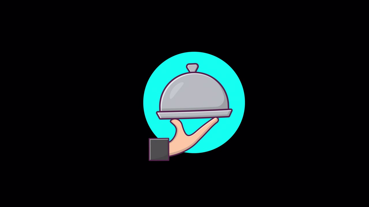 Animated Hand Holding a Food Cloche on a Serving Tray