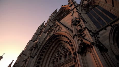 gothic cathedral facade at sunset