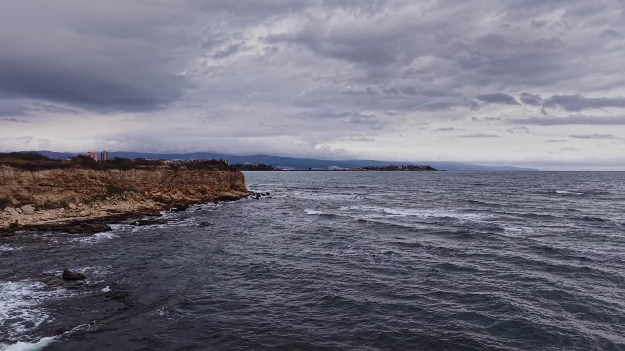Stunning aerial view of Bulgaria's coastline under cloudy skies