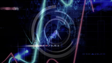 animation of digital data and graphs overlaying blue technology background