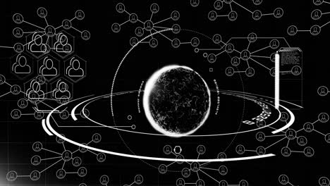 animation of network of connections with people icons over globe