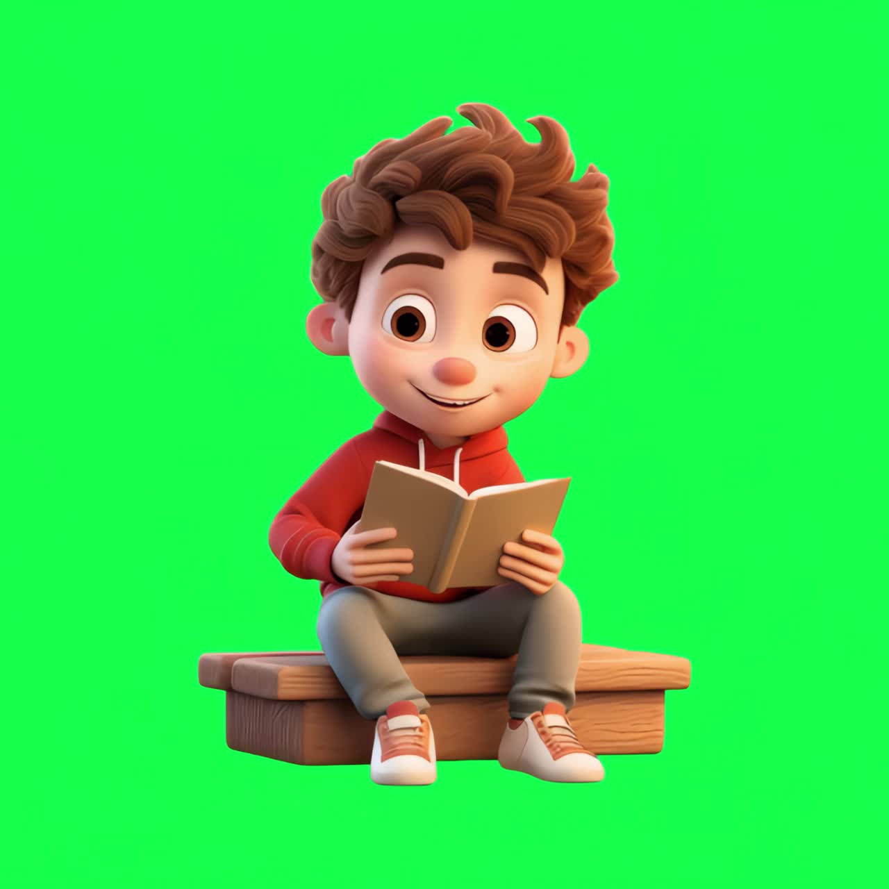 Cartoon boy reading book animation, transparent 4K video, green screen