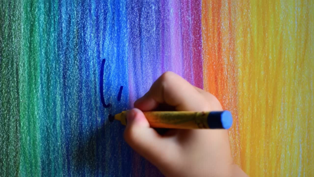 A Vibrant Journey Through Color: Hand Creating Beautiful Art with a Marker on a Colorful Rainbow Gradient Background