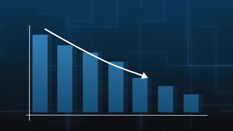 financial business diagram, chart. vertical bar graph animation. data decline. blue design. 3d animation. 4k video