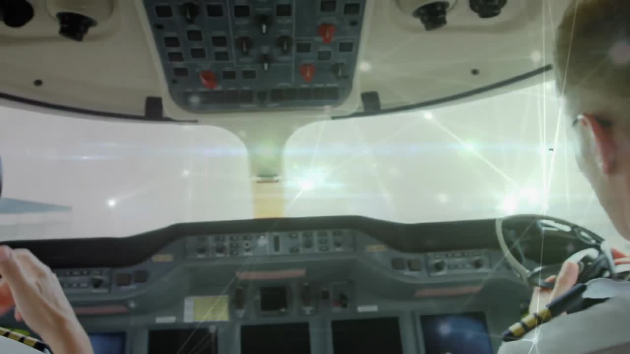 비행기에서 조종사에 대한 연결 네트워크의 애니메이션