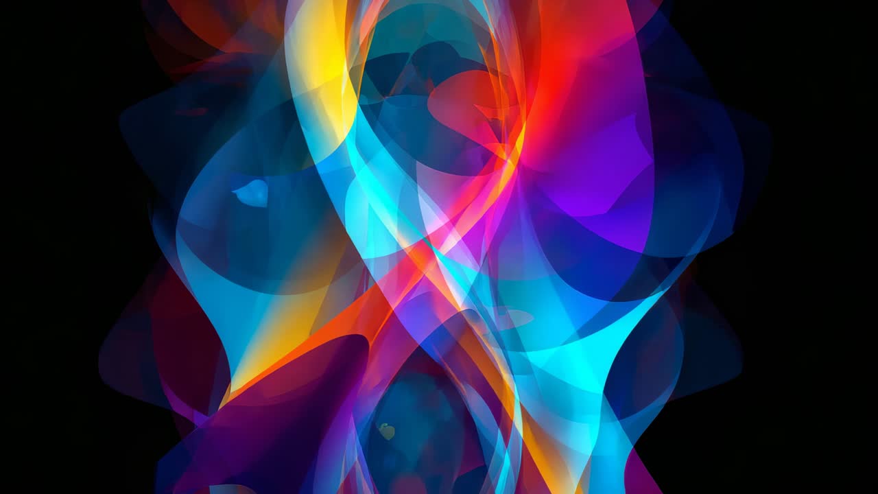 Starting animation with ribbon shapes weaving and undulating in black void, creating flowing energy