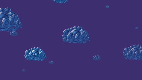 Animation-of-blue-clouds-formed-with-cogs-moving-on-purple-background