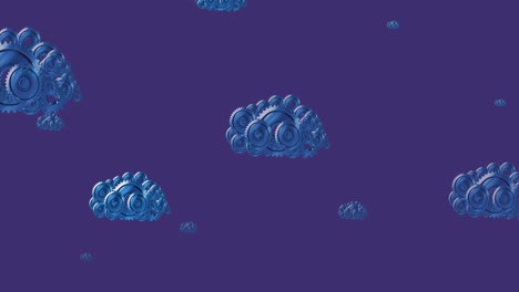 animación de nubes azules formadas con engranajes que se mueven sobre un fondo púrpura