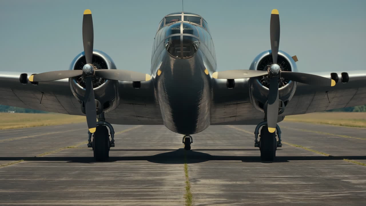 Vintage Twin-Engine Propeller Airplane on a Runway
