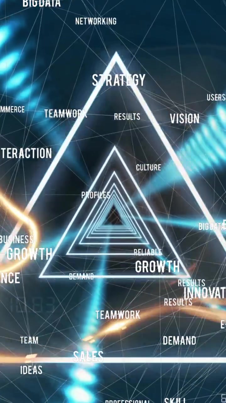 Animation of network of business concept icons and triangular shapes in seamless pattern