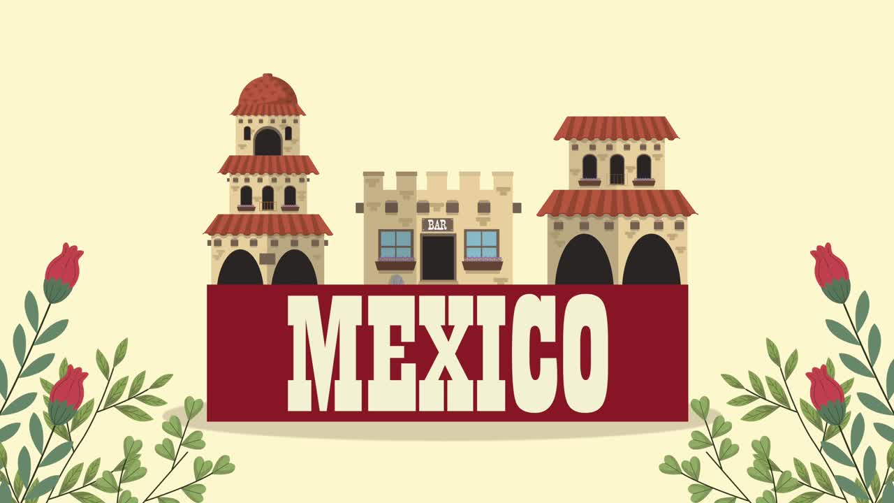 mexican culture lettering with house animation