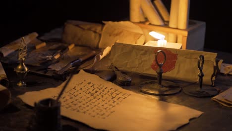 burning candlelight and old papyrus paper in ancient times.