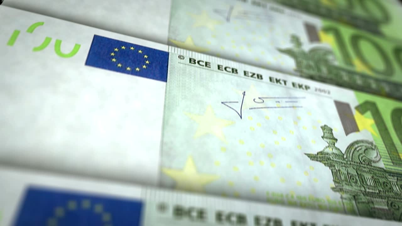 유로 화폐 지폐 표면 루프 애니메이션