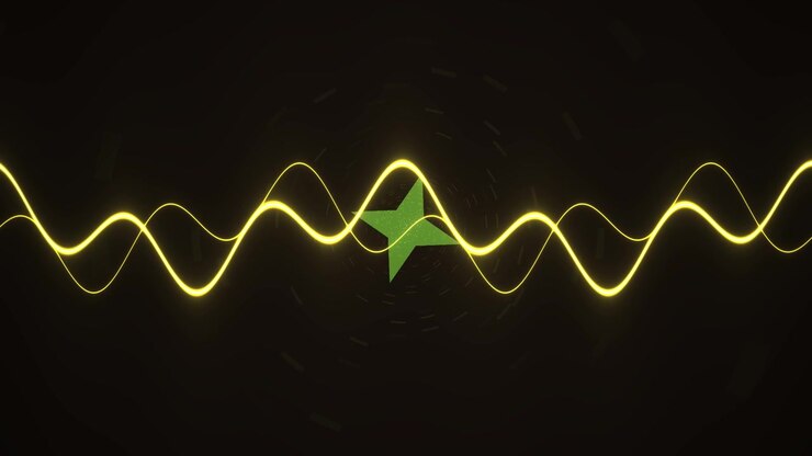 Glowing Yellow Sine Waves Pulsing Around a Green Star Icon