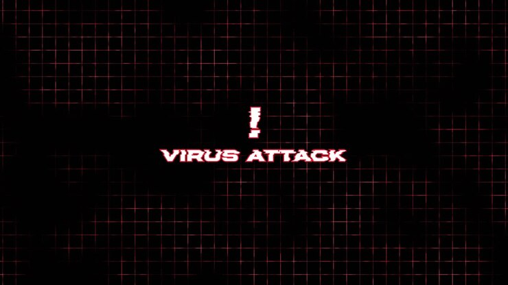 Digital Warning of Virus Attack on Grid Background