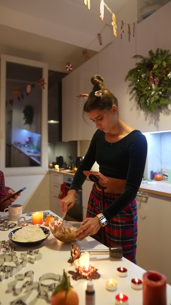Woman Cooking in a Festive Kitchen
