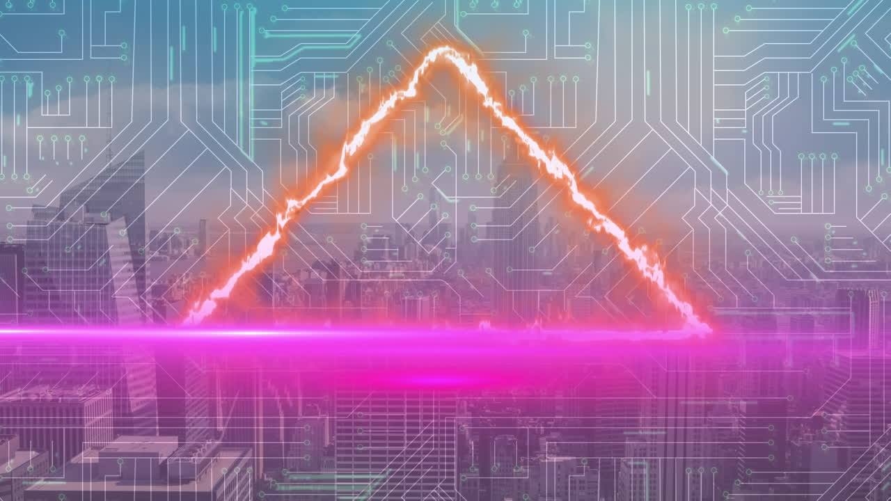 도시 스케이프 위의 기하학적  ⁇ 은 모양의 애니메이션