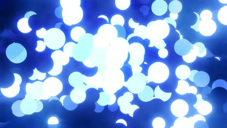 las bolas azules brillantes parpadean y vuelan en la habitación brillante. fondo 3d abstracto de esferas luminosas en cámara oscura brillante. fondo de movimiento elegante en un tono de color. bombillas se encienden y se apagan al azar.