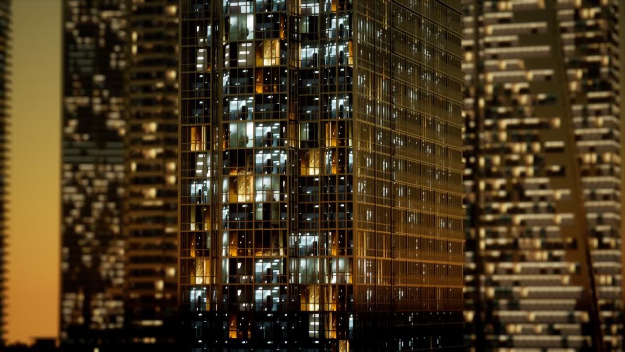 밤에 비즈니스  ⁇ 터에 있는 마천루