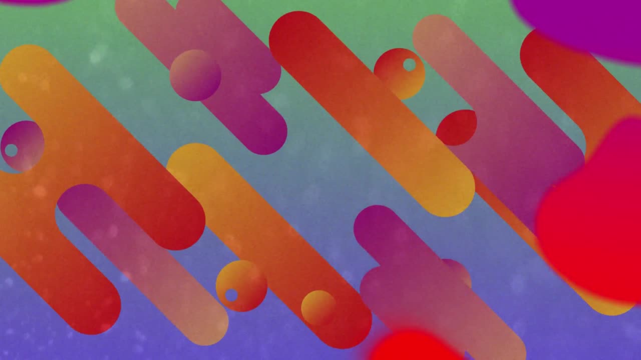 formas curvas coloridas que se mueven a través de gotas rojas y púrpuras