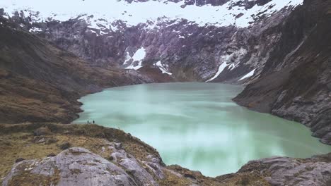 Aerial-of-Los-altares-mountains-volcano-lake-in-Ecuador-andes-mountains-near-Riobamba-Chimborazo-region-department