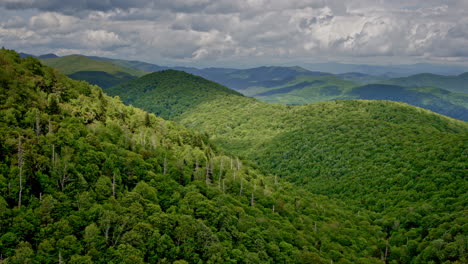 aerial perspective of rolling ridges disappearing into fog and rain in the smokies