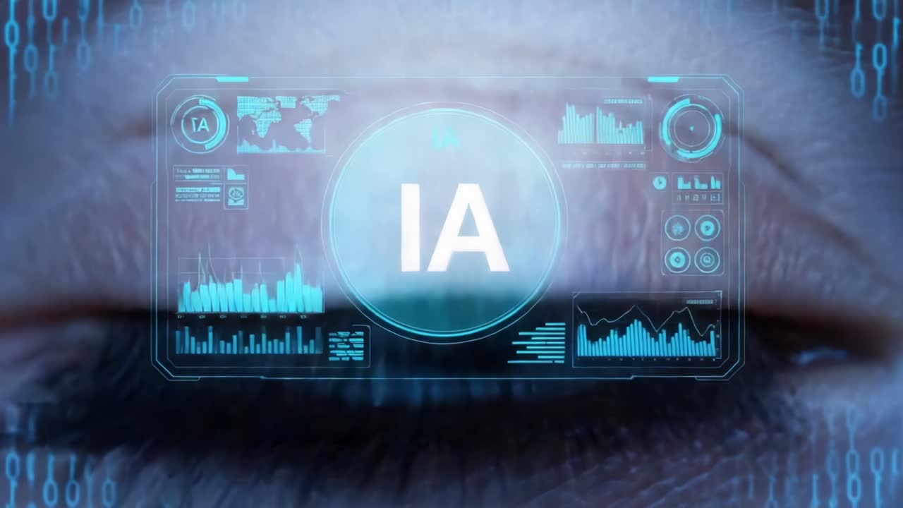 A Close-Up of a Human Eye with Advanced AI Interface Overlays, Showcasing Data Visualization and Technology Integration in a Digital Age